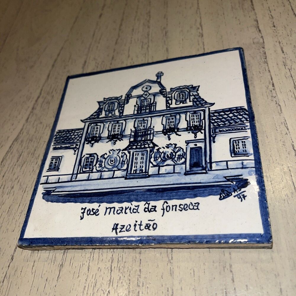 Vtg Hand Painted Portuguese Azeitao Tile Trivet Of José Maria da Fonseca Wine